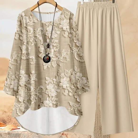 2  piece, Elegant Cream pants and top - Picture 2 of 4